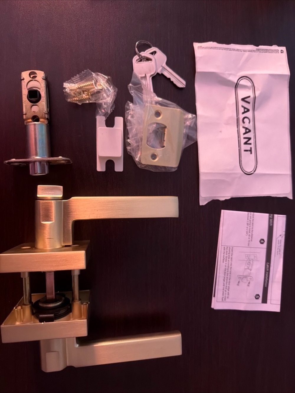 Brushed Gold Door Lever Lockset with Keys - Privacy Handle